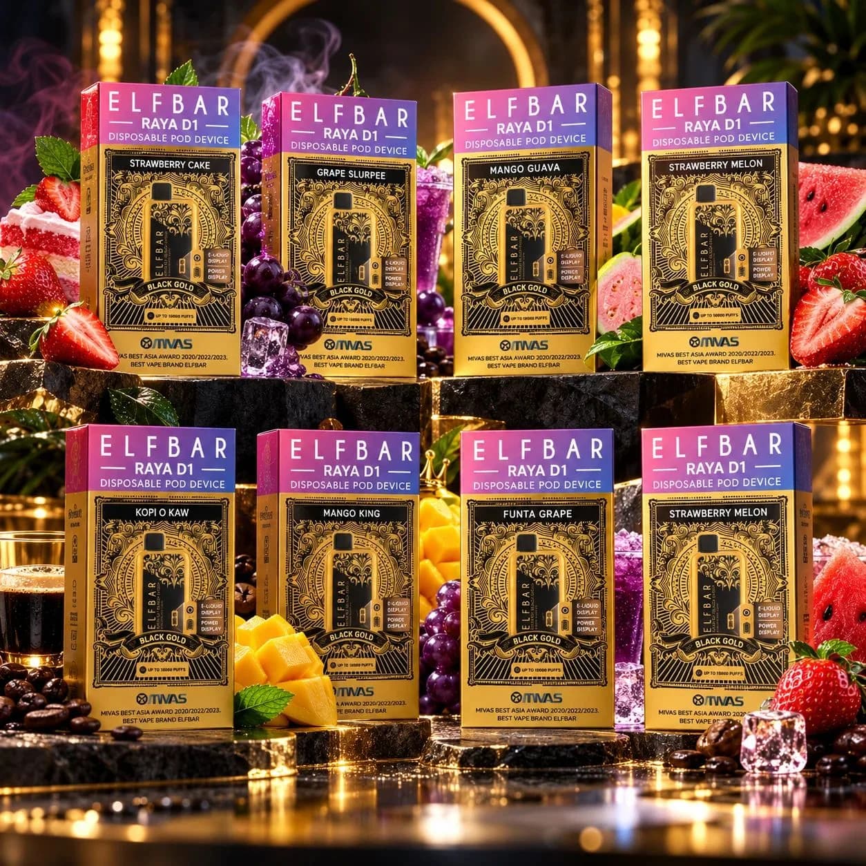 Elfbar Raya D1 Disposable Pod Device (Black Gold) | Vape Shop Delhi